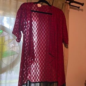 LuLaRoe Red Lace Overlay Top